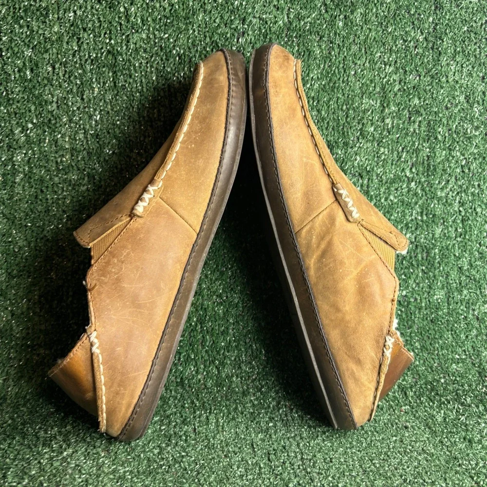 OluKai Moloa Wool Shearling Leather Slipper Drop-In Heel Casual Tan Mens Size 12